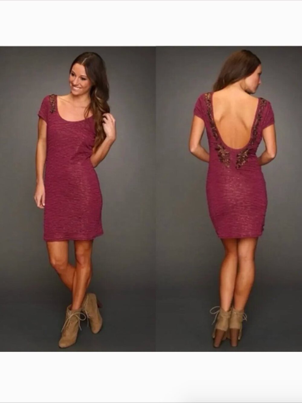 Free People Bringing Sexy Back Purple & Gold Glitter Shimmer Beaded Dress - Sz M